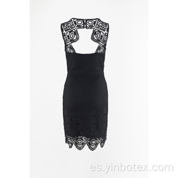 Vestido de encaje negro 2 capas espalda menos